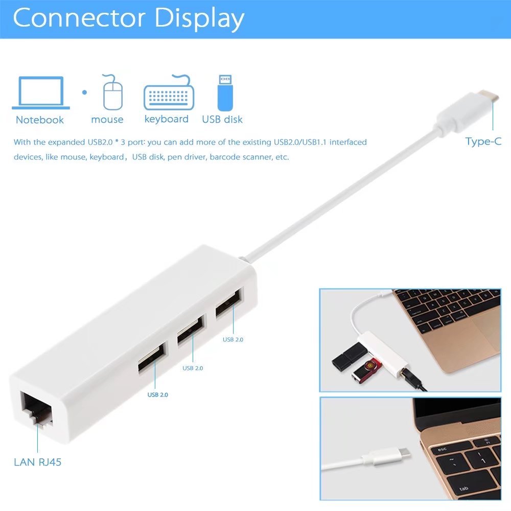 USB Hub with Ethernet Network LAN Adapter