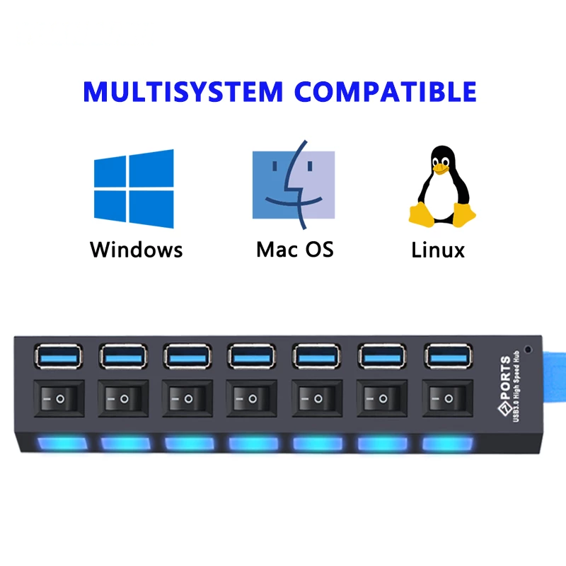 USB 3.0 Multiport Hub 4/7 Port Expander for Laptop and PC